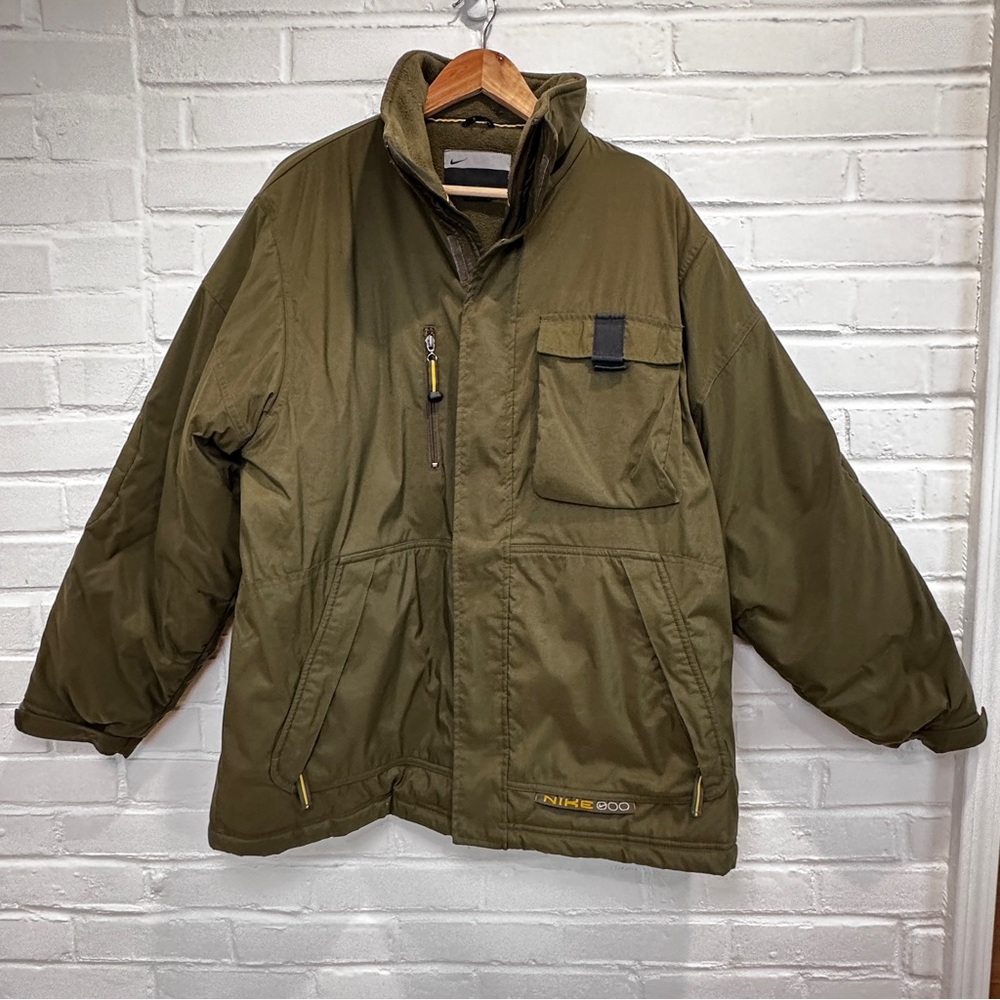 VTG Nike Global Athletic Performance Puffer Coat 000 Winter Jacket Khaki Green
